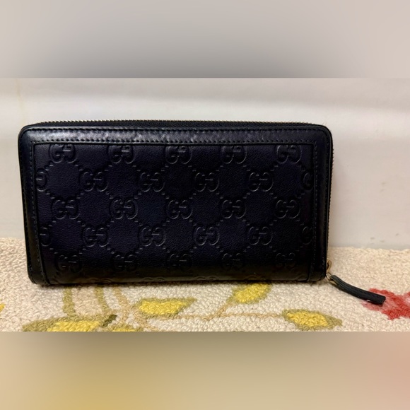 Unisex GUCCI Guccissima Signature Sukey Zip Around Wallet Black - Picture 3 of 16